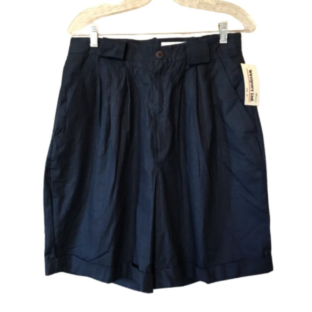 Westport Ltd. Navy Blue Linen Blend Cuffed Casual Walking Shorts Size 18